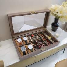 Caja de reloj de madera vintage de tamaño extra grande, caja de joyería con compartimentos para anillos, caja de almacenamiento y exhibición multifuncional para joyería