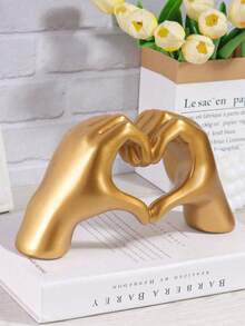 Heart Hand Gesture Polyresin Decoration, Room Decor, Christmas Decorations, Bedroom Decor - Gold - View 2
