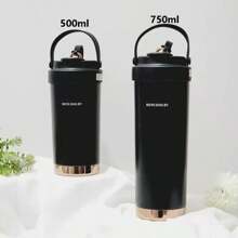 1pc High-Capacity, Stylish Ceramic Lined Double Wall Vacuum Insulated Water Bottle/Coffee Mug With Straw, Portable Back To School