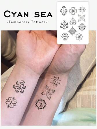 1 件时尚指甲花曼陀罗心形花卉蕾丝临时纹身 - 防水防汗，适合潮流引领者日常使用