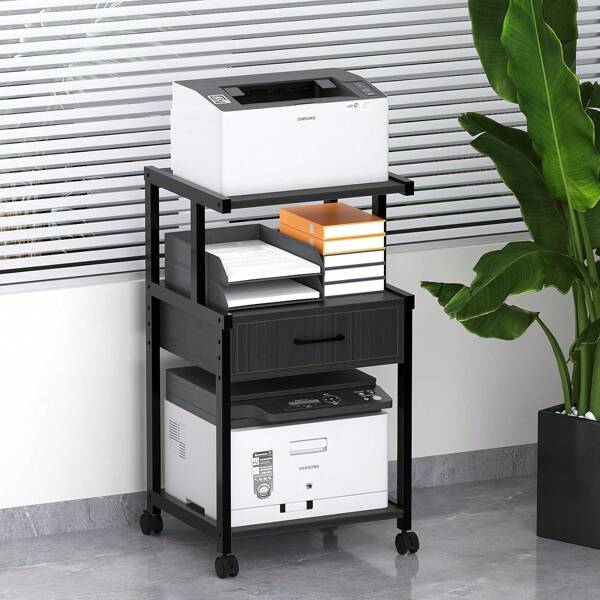 Side Table, Printer Stand, Multifunction Printer Rack, 3-Tier, With Drawers, Desk Top And Under-Desk Stand, Width 45 X Depth 38 X Height 80 Cm, For Office, Home, Storage