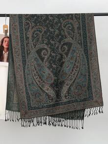1件女士波西米亚风流苏提花围巾，佩斯利花纹披肩，羊绒石纹图案穆斯林头巾，值得赠送，适合所有季节日常外出穿着。 - T155 - 查看 21