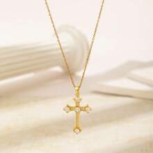 1pc Zirconia Inlaid Cross Pendant Necklace Suitable For Men And Women Perfect Decor For Cool Friends Unisex Jewelry