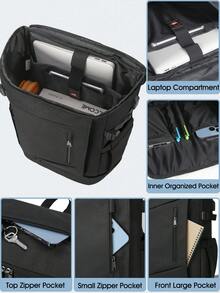 NEWHEY 15.6英寸男士旅行背包，防水笔记本电脑背包，可登机携带，大容量商务旅行背包，过夜包，大学校园工作背包 - 黑色 - 查看 6