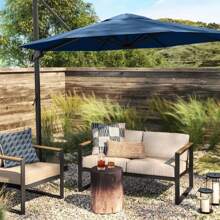 10' Round Solid Offset Outdoor Patio Cantilever Umbrella With Black Pole - Threshold