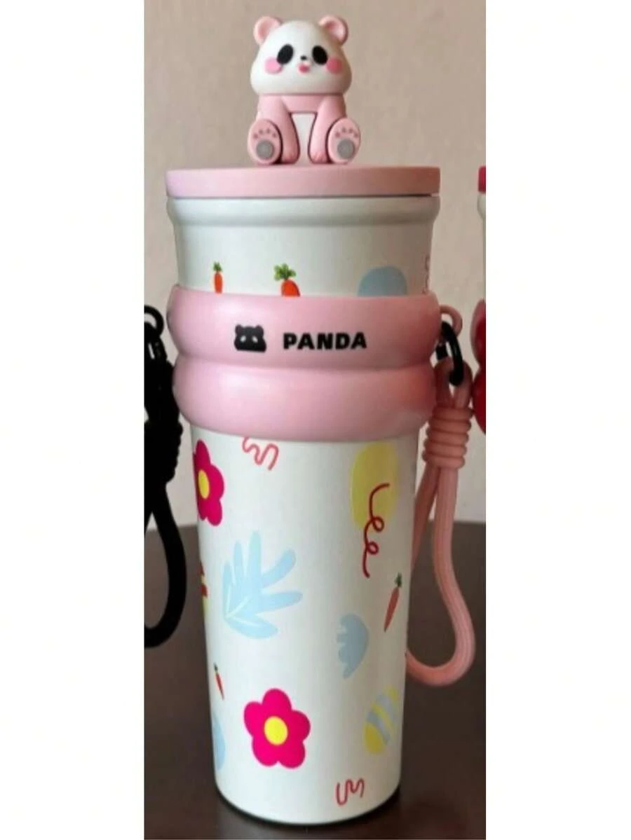 Panda Thermal Cup 700ml With Retractable Straw And Safety Handle – Ideal For Everyday Use! ♀️ - Rose - View 1