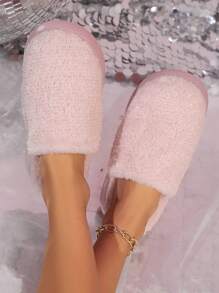 Women's New Maillard Color Plush Lining Thick-Soled Slippers/Snow Boots, Fur Trim On Collar, Fashionable And Warm, Dirt-Resistant, Non-Slip, Slip-On, Comfortable And Warm, Suitable For Indoor/Outdoor Wear In Autumn/Winter