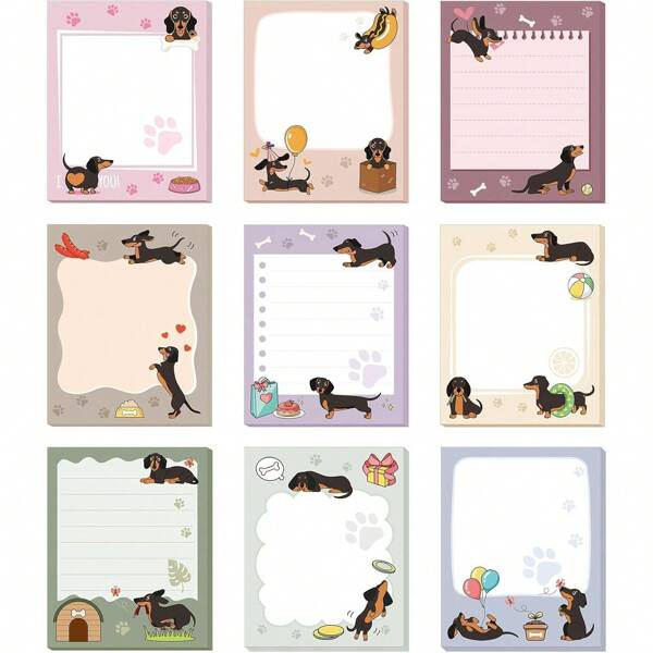 9 Pads 450 Pages Dachshund Sticky Notes 3.15 X 3.94 Inches Cute Self Sticky Note Pads Colored Adhesive Notepad For Memo Reminder Journal Studying Office Home Dachshund Gifts For Women School Supplies, Back To School