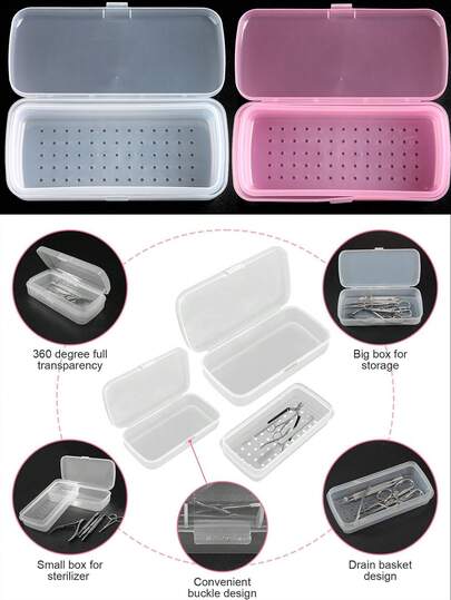 便携式粉白色美甲工具消毒收纳盒带过滤层大容量多功能DIY工艺配件收纳盒适用于美甲沙龙工具