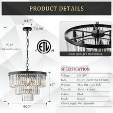 Modern Crystal Chandeliers For Dining Room, 20" Round Chandeliers For Dining Room 3 Tiers 7 Lights Luxury K9 Crystal Ceiling Pendant Light Fixture For Foyer Bedroom Closet - Black - View 2