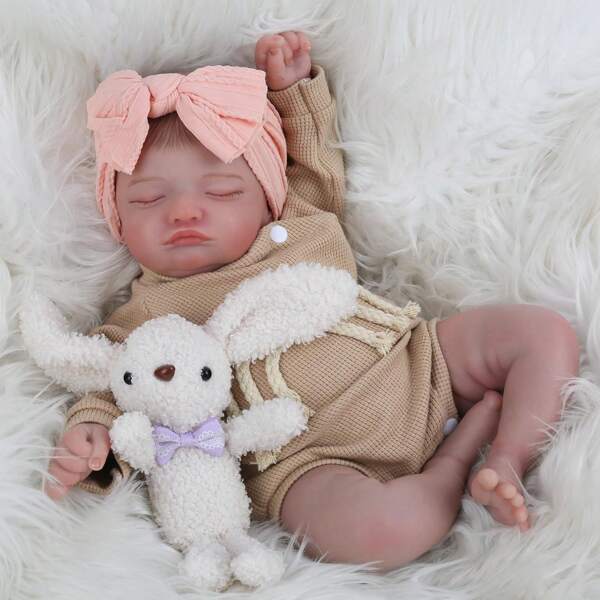 Lifelike 17 Inch Reborn Baby Doll, 43cm Soft Genderless Cloth Body Handmade Art Doll, 3D Painted Skin With Clearly Visible Veins, Detailed And Lifelike Hand Painted Hair - Cute Reborn Doll Toy Just Like A Real Baby - Great Gift For Children Over 3 Years Old(Doll Clothes And Headbands Are Random)