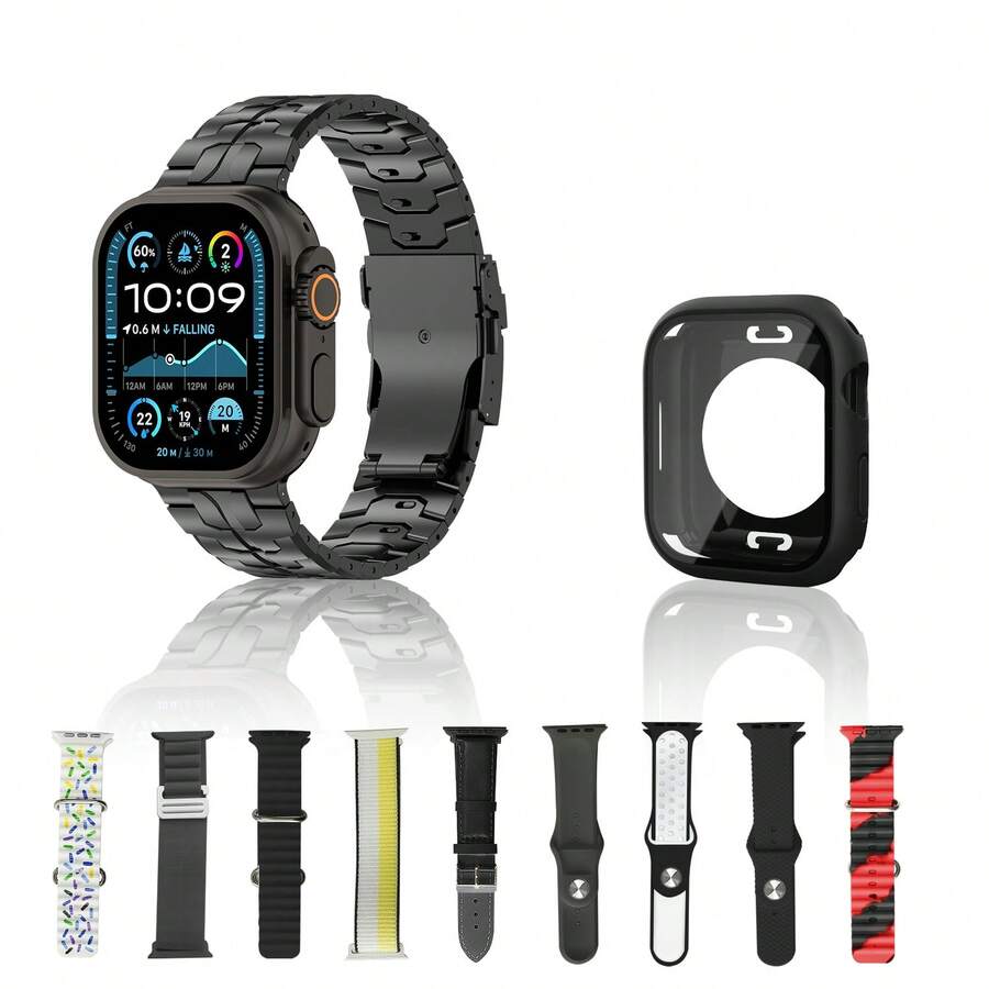 El reloj inteligente unisex Ultra 10+1 es un reloj deportivo multifuncional con batería integrada, pantalla digital, carga inalámbrica y llamadas Bluetooth. Admite hasta 100 modos de seguimiento de actividad y es compatible con sistemas Android e iOS, lo que lo convierte en el regalo ideal para hombres. - Negro - Ver 1