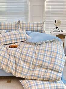 Juego de ropa de cama para dormitorio de 4 piezas (1 funda de edredón + 1 sábana + 2 fundas de almohada), de tela suave y amigable con la piel, con envoltura antideslizante de 360 grados, sin blanqueadores ópticos, transpirable, absorbente, duradero, lavable, cálido, adecuado para dormitorio, habitación de invitados, dormitorio de estudiantes, habitación infantil, toda la familia