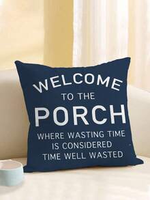 18x18 Inch Country Farmhouse Pillow Case 1pc "Welcome To The Porch" Polyester Cushion Cover With Zipper Closure, Machine Washable, Suitable For Porch, Patio, Sofa Or Chair Outdoor/Indoor Decoration (Pillow Insert Not Included) - Blue and White - View 3