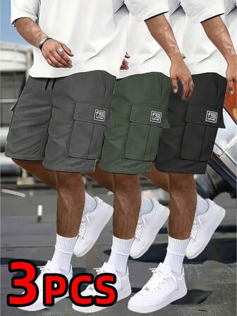3 piezas Pantalones cortos cargo de unicolor casuales para hombre, conjuntos de pantalones cortos de verano para hombres, pantalones cortos cargo para hombres, pantalones cortos multiusos para hombres. Estos pantalones cortos para hombre tienen un concepto de diseño que combina la practicidad con un sentido del estilo, creando una combinación de uso adecuada para muchas ocasiones. Es apropiada para el ocio diario, viajes de fin de semana, actividades al aire libre, expediciones de viaje, ambientes de trabajo relajados o ocasiones semi-formales.