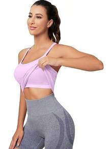 Workout Tops Women With Built In Bra, Sleeveless Gym Tops Seamless Racerback Athletic Yoga Shirts, Activewear - 紫丁香 - 查看 7