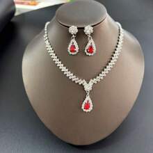 Sparkling Glass Crystal Drop Pendant Necklace And Earring Set, Luxurious Evening Party Women's Jewelry Set, Perfect Gift Set For Necklaces And Earrings