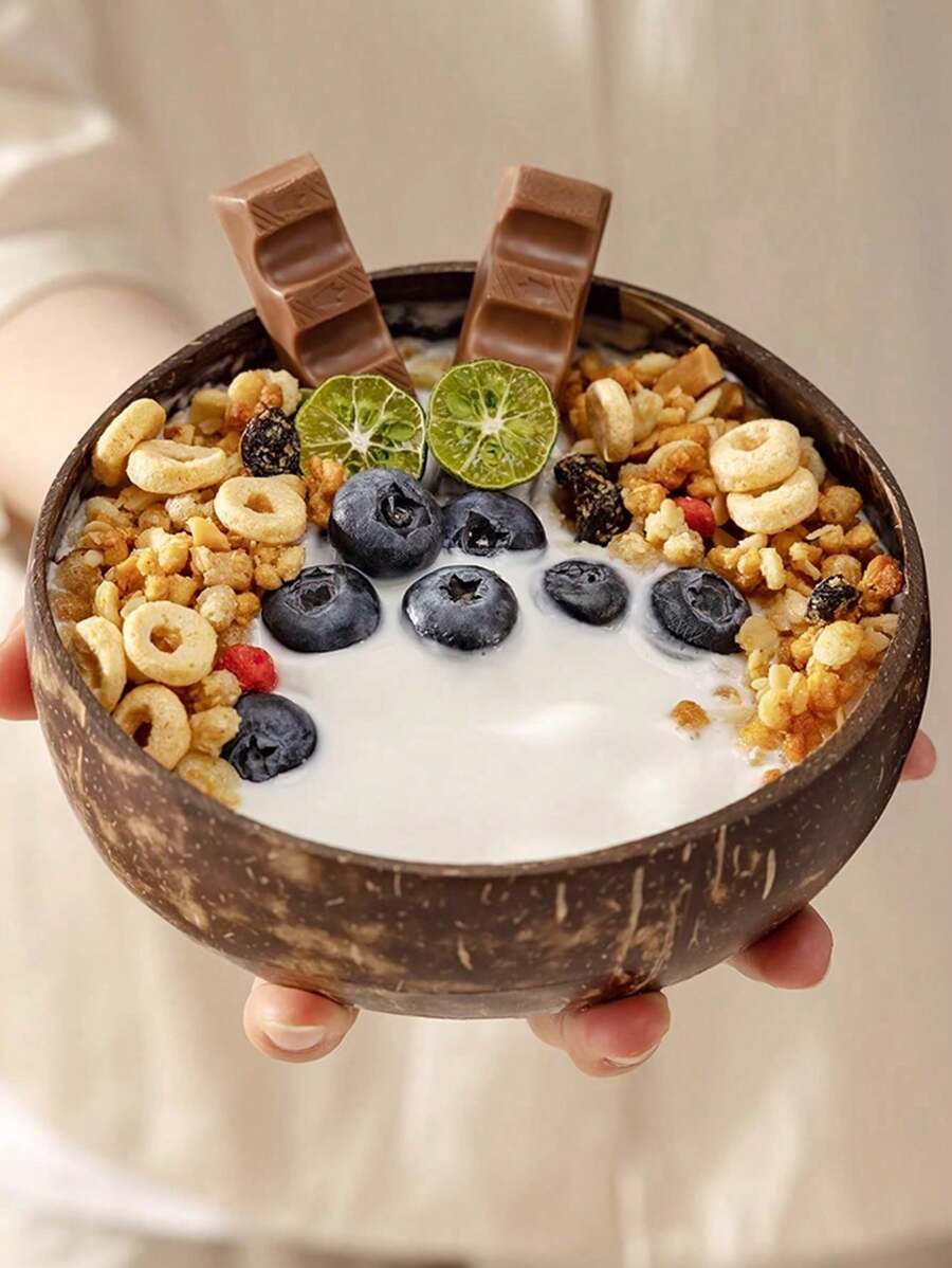 2个椰子壳碗，创意食品容器，水果沙拉/奶昔/甜点碗圣诞礼物，适用于冰沙、户外、沙滩用品、学校用品 - 彩色 - 查看 1