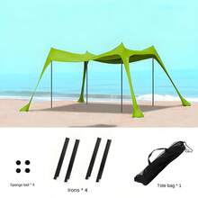 Tienda de playa, refugio solar de campamento UPF50+ con 4 sacos de arena, estacas y postes de estabilidad, toldo de sombra para actividades al aire libre como campamentos, pesca, diversión en el patio trasero o picnics