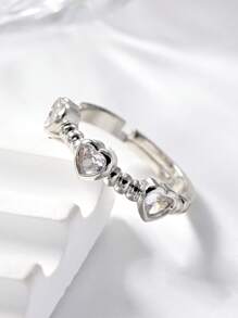 1pc Exquisite Simple Heart Zirconia Silver Women's Ring,Hollowed Out Star And Clover Decorative Rings,Summer Fashion Accessories For Daily,Stacking,Vacation,Wedding,Party,Valentine's Day Gift,Elegant Jewelry Gift.