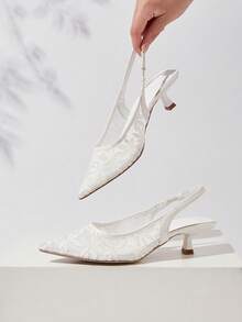 Women's Solid Color Mesh Breathable Comfortable Elegant Simple Versatile Pointed Toe Thin Heel High Heels Shoes, Summer - White - View 4