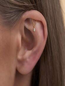 S925 Sterling Silver Vertical Dangle Hidden Helix Piercing, Threaded Flat Back Stud Earrings, Hidden Rook/Cartilage/Conch/Tragus/Helix Drop Earring - Gold - View 12