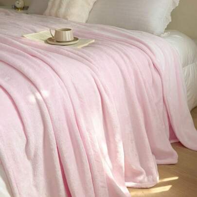 1pc Solid Color Flannel Fleece Blanket, Suitable For Bedroom, Sofa, All Seasons