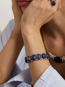 1 pulseira de resina oval com ombré azul turquesa, estilo vintage, banhada a cobre, ouro 18K, joias femininas