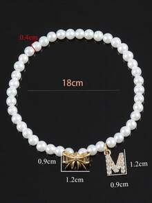 1 pieza Nuevo brazalete con colgante de lazo con letra de circonita y cuentas, para mujer - estilo 1 - Ver 2