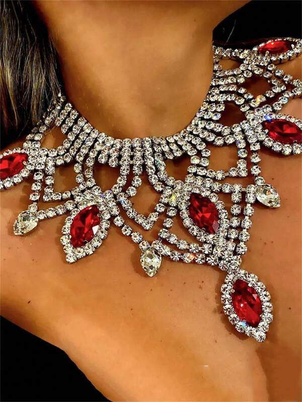 Collar colgante de gota de agua multicapa de cristal en rojo y blanco