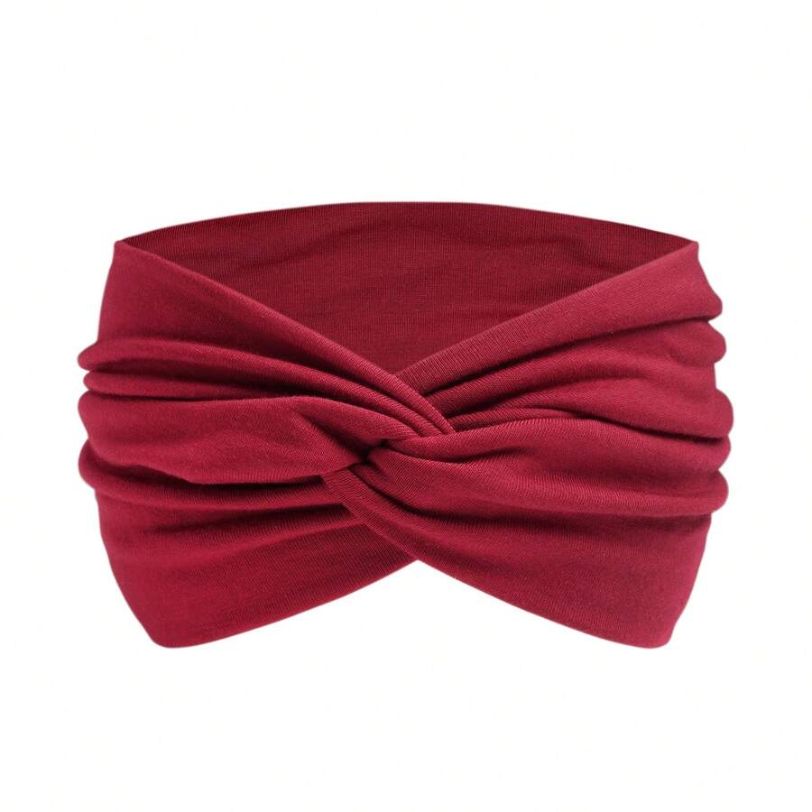 1 chiếc băng đô thun chéo cổ điển 18cm, màu trơn, băng đô thể thao yoga hàng ngày cho nữ, phụ kiện tóc mùa thu đông cho nữ, khăn choàng thanh lịch cho nữ, khăn bandana mềm mại cho trang phục mùa hè, lễ hội, tiệc tùng. - rượu vang đỏ - Xem 1