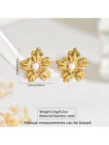 VceTd 一对花朵造型不锈钢耳钉，适合女性日常佩戴