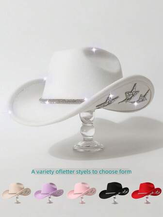 1 adet Unisex Moda Düz Renk Yün Keçe Şapka, Yapay Elmas Kemer ve Yıldız Süslemeleriyle Süslenmiş, Açık Hava, Parti İçin Çok Yönlü, Erkekler ve Kadınlar İçin Uygun