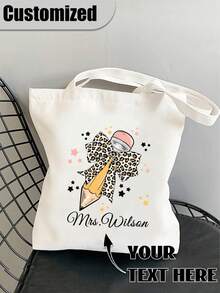 Personalized Teacher Tote Bag - Custom Name & Pencil Design, Reusable Polyester Grocery & School Bag For Women, Perfect Gift For Educators, Back To School, Teacher Appreciation - Multicolor - View 1
