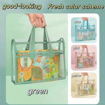 Transparent Waterproof Expandable File Bag, High-Quality Portable Transparent Folder Suitable For Office, School And Easter, Thanksgiving, Mother's Day, Back To School Season, Start Of School Season PVC Transparent File Bag Highly Attractive Student Exam Special Bag Hand-Held Book Bag Cram School Bag Waterproof Storage Bag