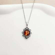 1pc Vintage Stainless Steel Chain Necklace With 26pcs Flame Shaped Letter Pendant