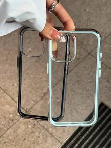 高端质感的智能时尚手机壳，三合一加厚硬质材质，炫彩纯色边框，个性创意粉色、白色、黑色、蓝色、绿色，极简简约防摔全覆盖透明感炫彩手机壳兼容防水防震防摔防刮 - 藍色 - 查看 6