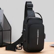 男士包单肩斜挎包多功能运动斜跨挂胸背包USB充电 - 黑色 - 查看 11