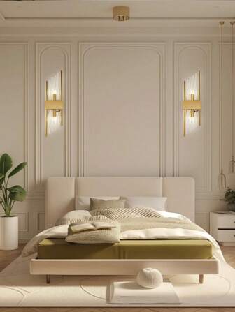 1PC/2pcs Gold Crystal Decorative Wall Sconce, Stainless Steel Base, G9 Bulb, Bedroom Lamp / Living Room Lamp / Office Decorative Lamp / Room Decorative Lamp / Home Decorative Lamp, Modern Crystal Geometric Ambiance Wall Sconce