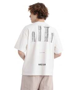 Men's Back White Minimalist Ancient Greek Column Graphic Digital Print Oversized 220g T Shirt 1pcs Rarez Club 100% Cotton Casual Tee - White - View 1