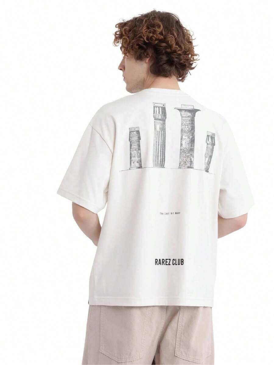 Men's Back White Minimalist Ancient Greek Column Graphic Digital Print Oversized 220g T Shirt 1pcs Rarez Club 100% Cotton Casual Tee - White - View 1