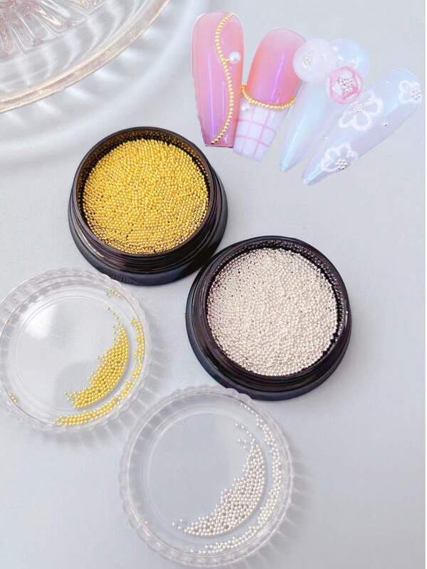 1 Bag And 2 Boxes Of Super Small Practical Steel Ball Gold Silver Mixed Jewelry DIY Handmade Decorations, 3D Round Mini Caviar Beads, Y2K Metal Style Versatile Fingertip Art Decoration, Women/Girls, Daily, Holiday And Other Scene Nail Accessories