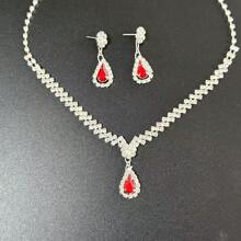 Sparkling Glass Crystal Drop Pendant Necklace And Earring Set, Luxurious Evening Party Women's Jewelry Set, Perfect Gift Set For Necklaces And Earrings