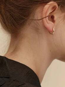 A Pair Of Golden-Yellow Stainless Steel Small-Diameter Earrings With Plain Ring Diameter - Yellow Gold - View 6