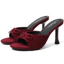 Kitten Heels For Women Round Toe Heels With Bow Vintage Mules Sexy Slip On Stiletto Backless Sandals For Party Daily