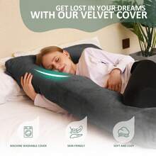 Chilling Home Schwangerschaftskissen J Form, Seitenschläferkissen mit Bezug J Kissen Stillkissen Groß Lagerungskissen, Kissen für Frauen und Seitenschläfer(Helles Schwarz,Samt) - Schwarz - Übersicht 3