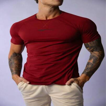 Hard Hitters Burgundy Raglan Crew Tee For Men - X-Large Size, Classic Cotton Blend, Stylish Athletic Wear