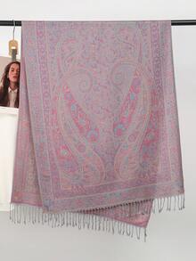 1件女士波西米亚风流苏提花围巾，佩斯利花纹披肩，羊绒石纹图案穆斯林头巾，值得赠送，适合所有季节日常外出穿着。 - T155 - 查看 13