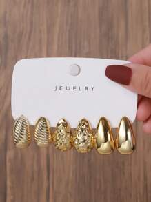 6pcs/Set Fashion CCB Geometric C Shape Heart Bear Leaf Water Drop Earring Set, Suitable For Ladies Daily Wear, Beach, Resort, Concert, Party, Gift