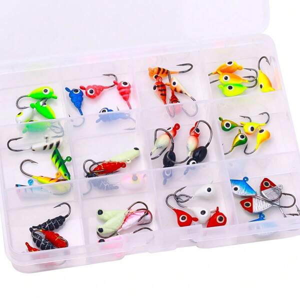 HENGJIA 48 pièces Micro Jigs Leurres de pêche sur glace Têtes de jig Leurres de pêche au doré Leurres de jig phosphorescent pour doré et crapet